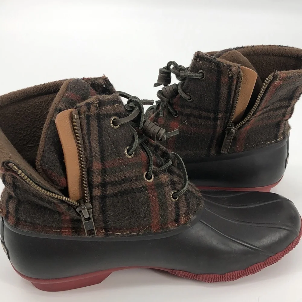 Sperry Wool Plaid Tartan Salt Water Duck Boots Size 8M STS95922 Zipper, Laces